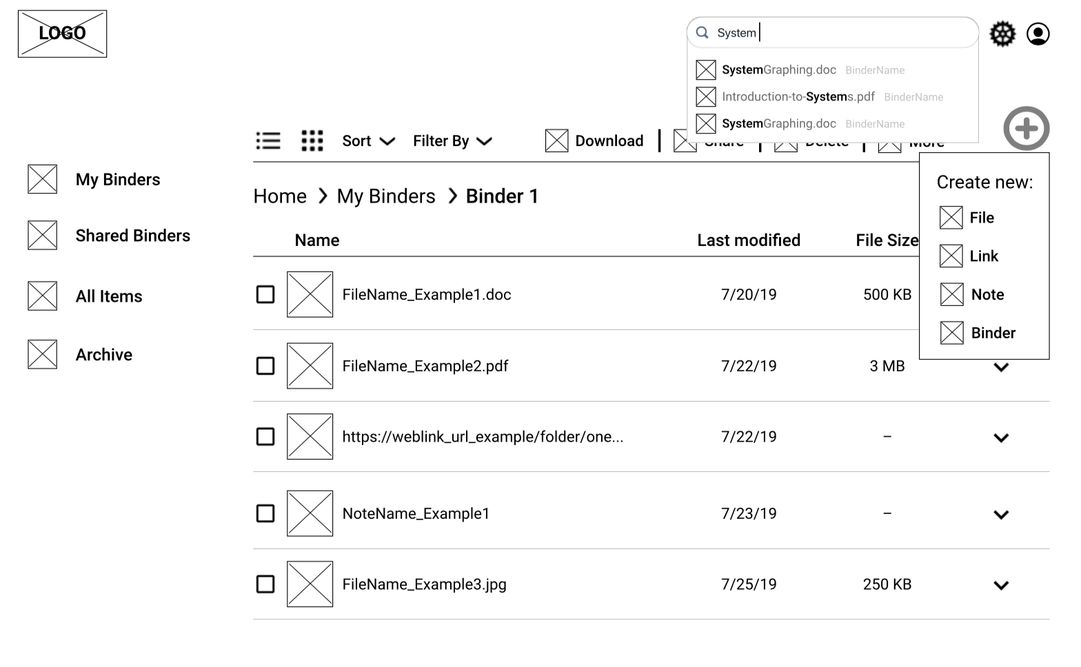 wireframe file listing